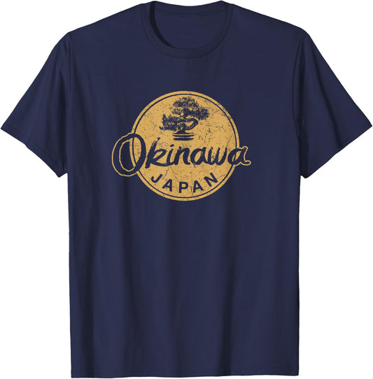 Okinawa Japan Bonsai Tree Vintage Japanese T-Shirt - T-Shirt | Navy