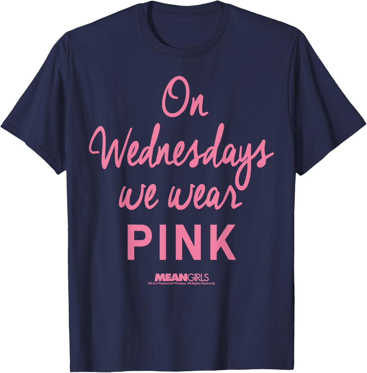 Mean Girls On Wednesdays We Wear Pink Script T-Shirt - T-Shirt | Navy