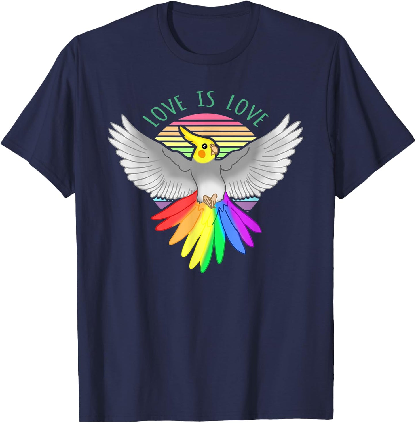 Love is Love Birb Parrot Pet Pride Month Rainbow Cockatiel T-Shirt - T-Shirt | Navy