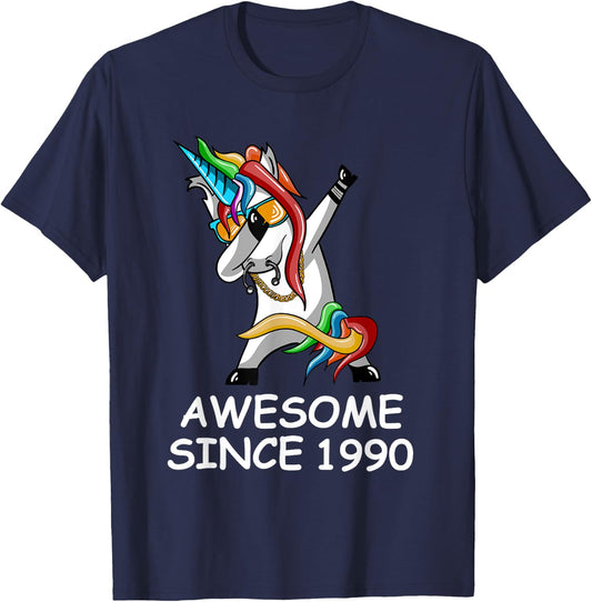 Dabbing Unicorn Awesome Since 1990 Birthday T-Shirt - T-Shirt | Navy