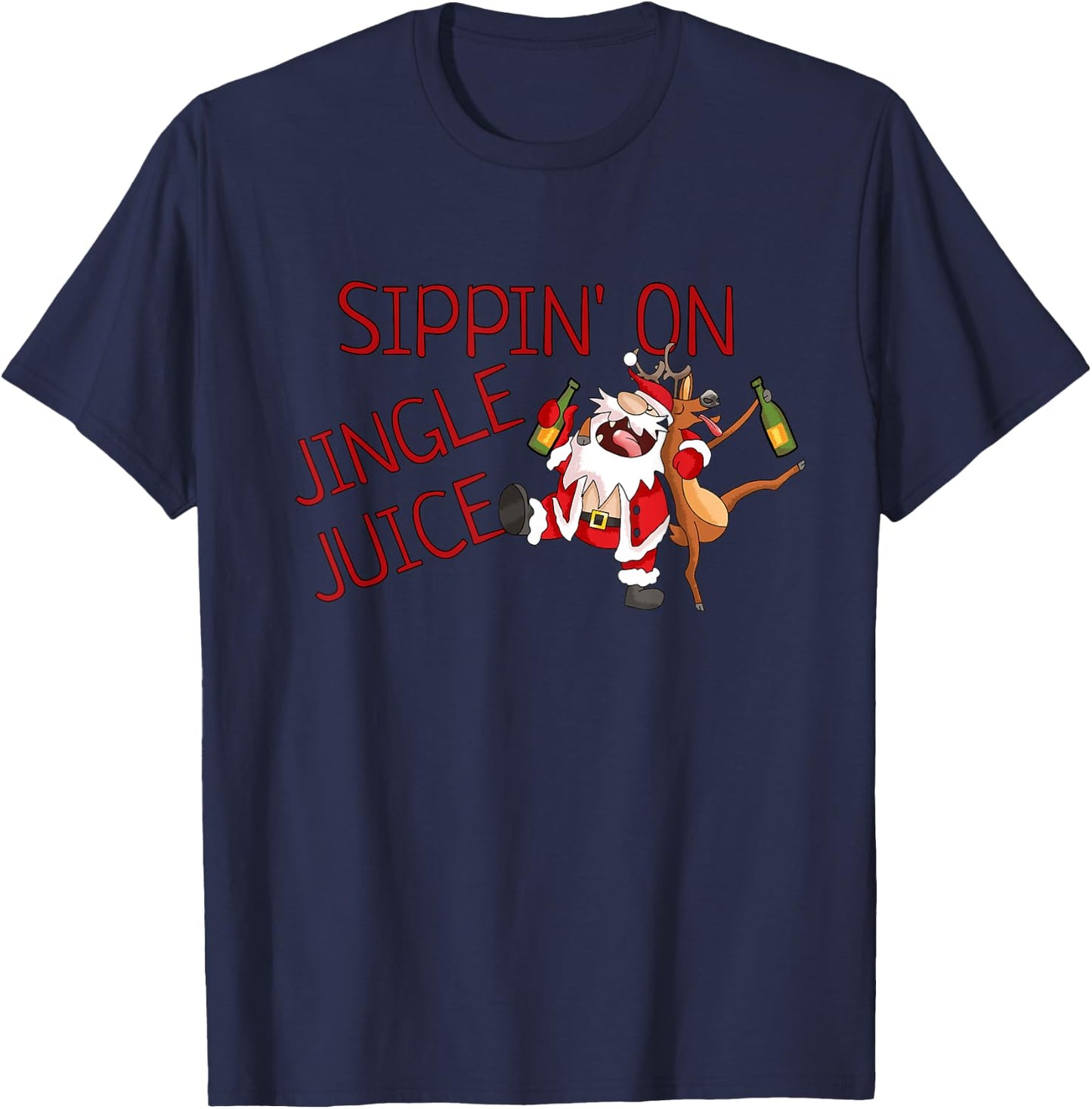 Sippin On Jingle Juice | Funny Christmas Drinking Drunk Xmas T-Shirt - T-Shirt | Navy
