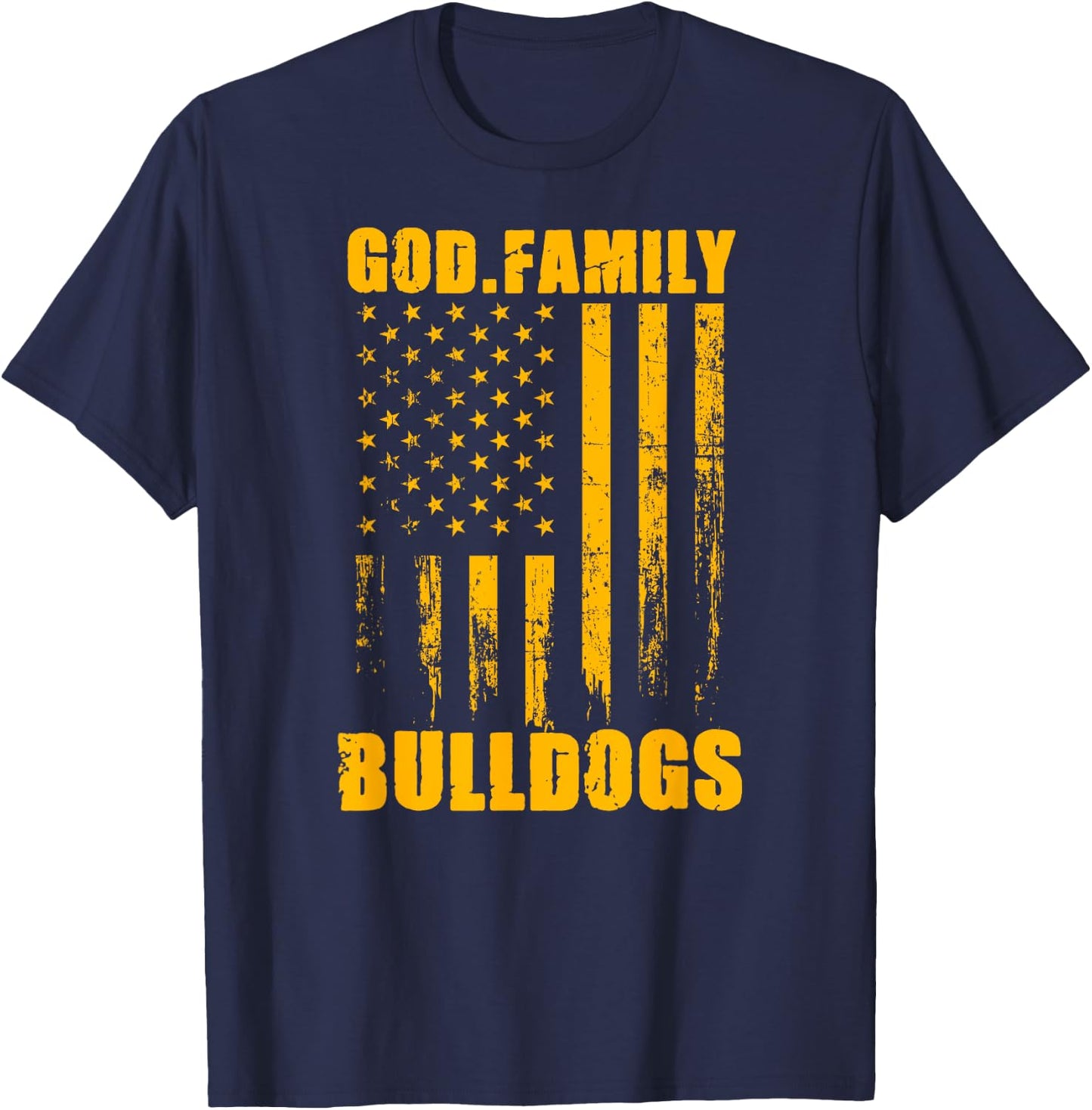 Wauconda Bulldogs God. Family. Vintage USA Flag T-Shirt - T-Shirt | Navy