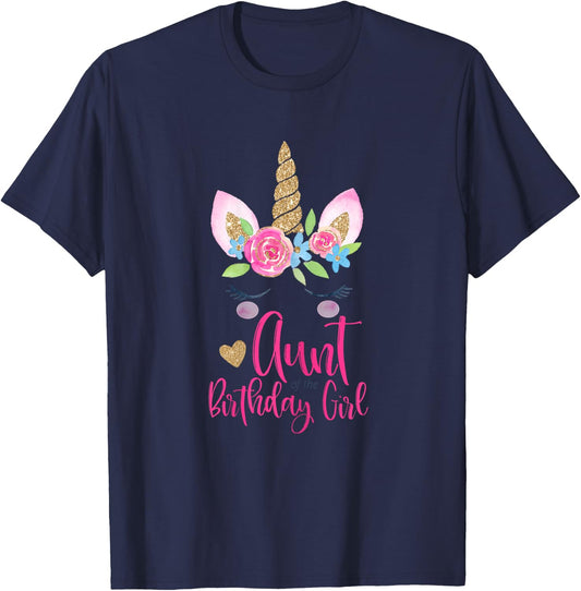Unicorn Aunt of the Birthday Girl Shirt Matching Party T-Shirt - T-Shirt | Navy