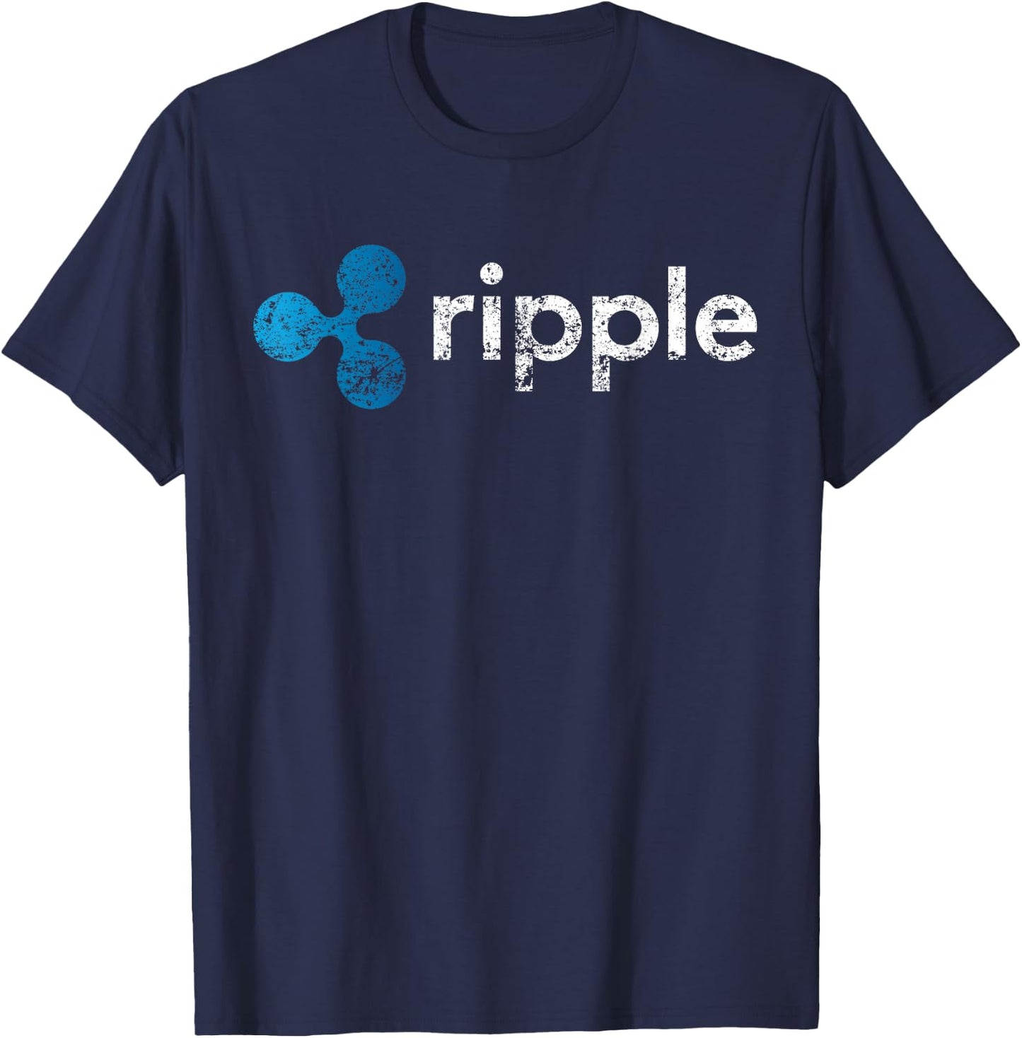 Ripple To-The-Moon! Rocket Graphic XRP Crypto -Adults Black Small Modern Short Sleeve Cotton Blend T-Shirt - T-Shirt | Navy