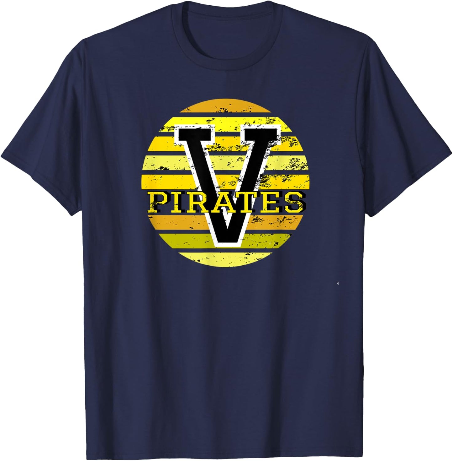 V Vidor Pirates Black & Gold School Mascot Spirit T Shirt T-Shirt - T-Shirt | Navy