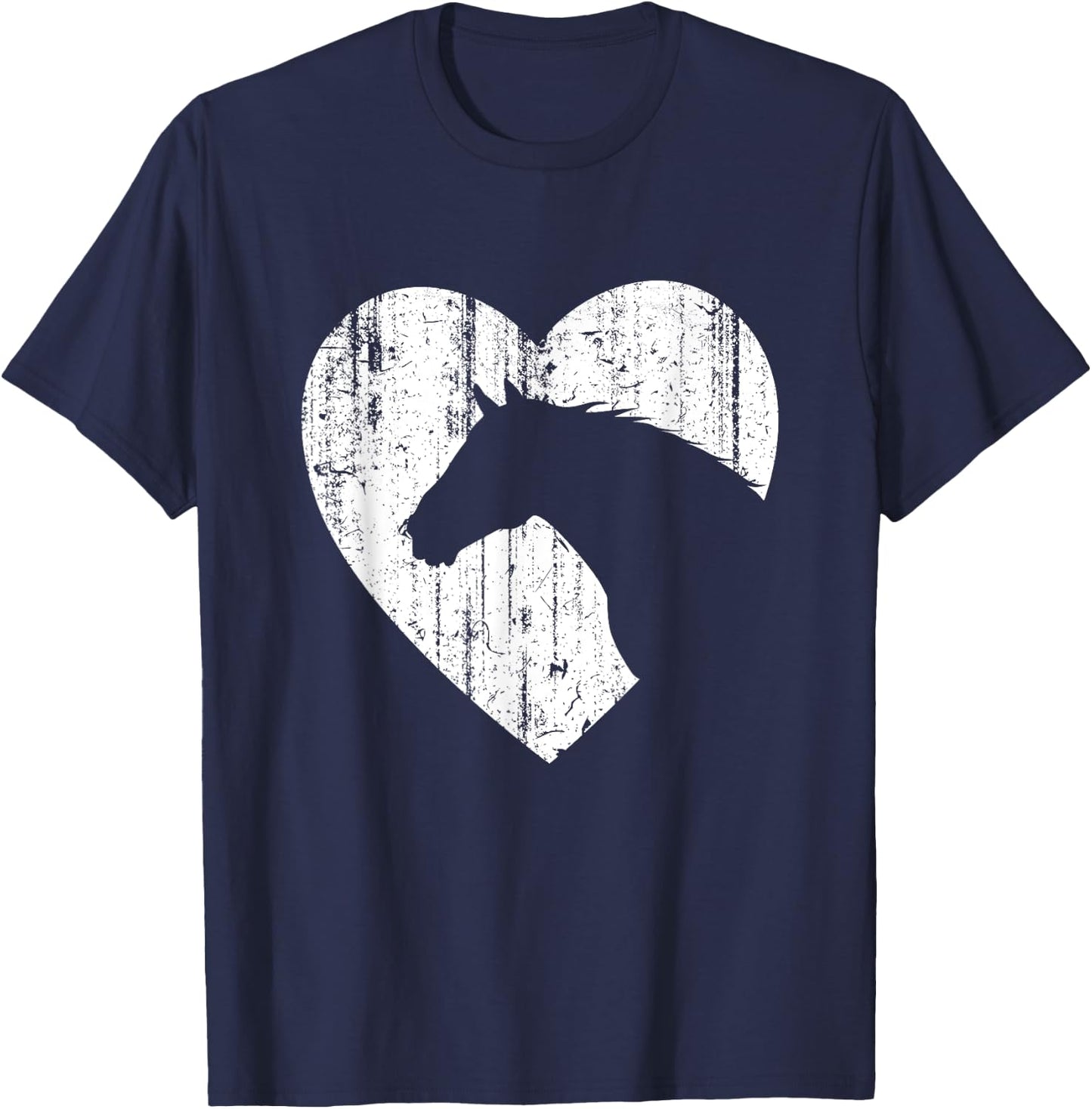 Horse Heart Silhouette For Cowgirl Equestrian Graphic Print T-Shirt - T-Shirt | Navy