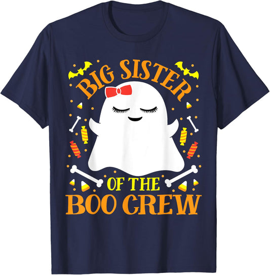 Big Sister Boo Crew Ghost Matching Family Girls Halloween T-Shirt - T-Shirt | Navy