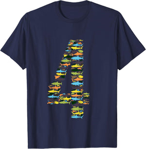 Types Of Sharks Birthday For 4 Year Old Boys & Girls T-Shirt - T-Shirt | Navy