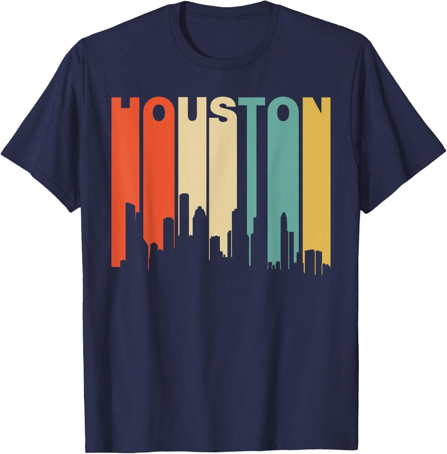 Retro 1970's Style Houston Texas Skyline T-Shirt - T-Shirt | Navy