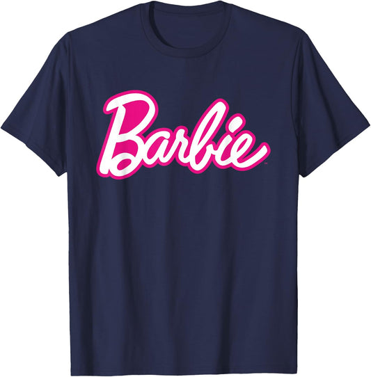 Barbie Current Pink and White Script Logo T-Shirt - T-Shirt | Navy