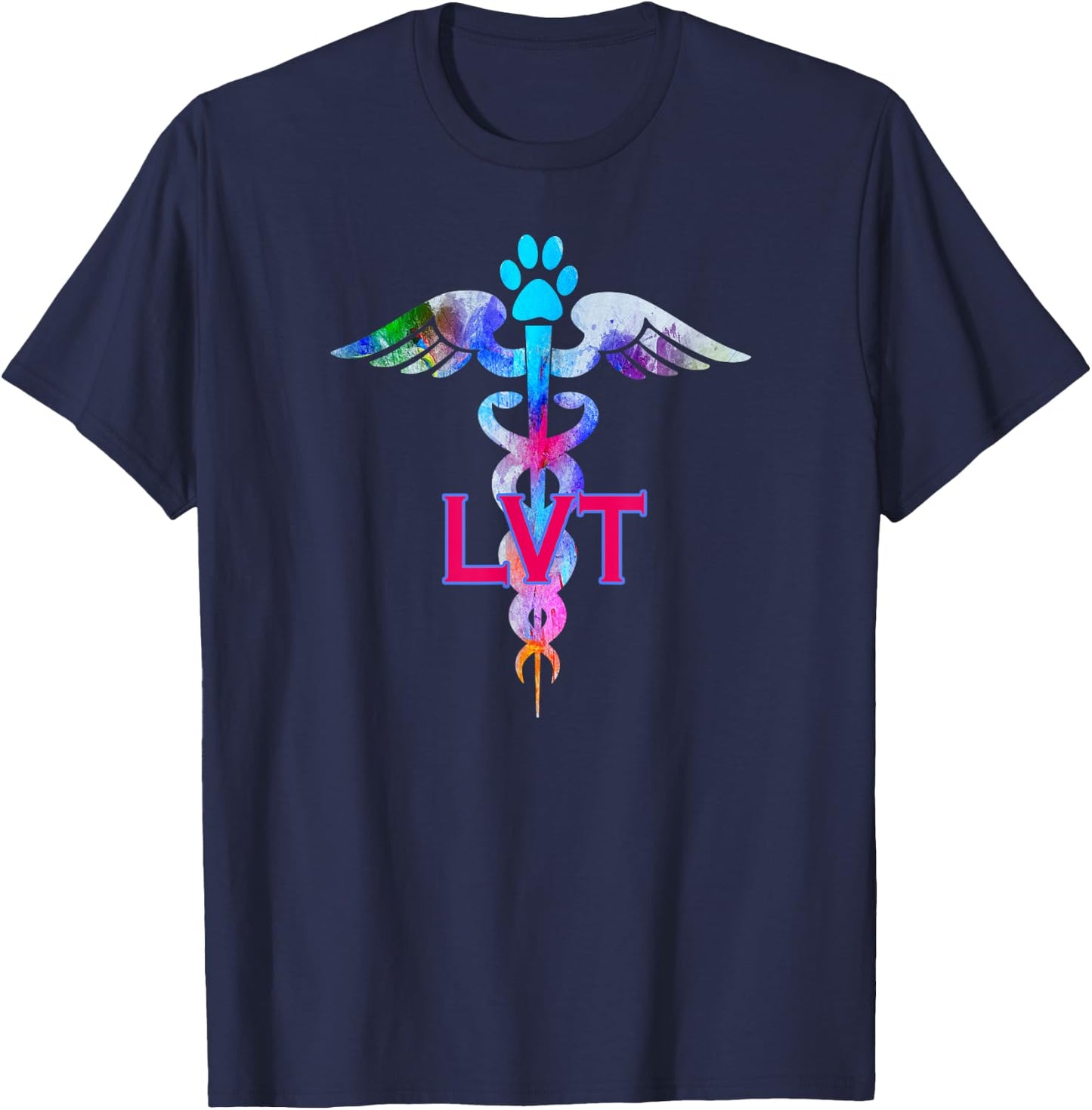 LVT Licensed Veterinary Technician Paw Print Caduceus Shirt T-Shirt - T-Shirt | Navy