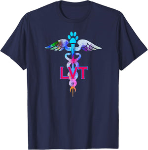 LVT Licensed Veterinary Technician Paw Print Caduceus Shirt T-Shirt - T-Shirt | Navy