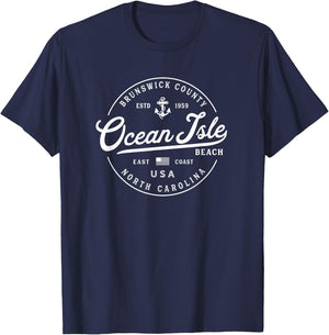 NAUTICAL NC Ocean Isle Beach North Carolina Travel Vacation T-Shirt - T-Shirt | Navy