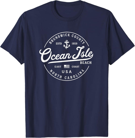 NAUTICAL NC Ocean Isle Beach North Carolina Travel Vacation T-Shirt - T-Shirt | Navy