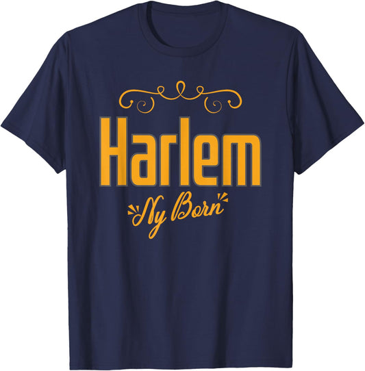 Harlem NY Born Art Deco Script Elegant Swirls Women Men T-Shirt - T-Shirt | Navy