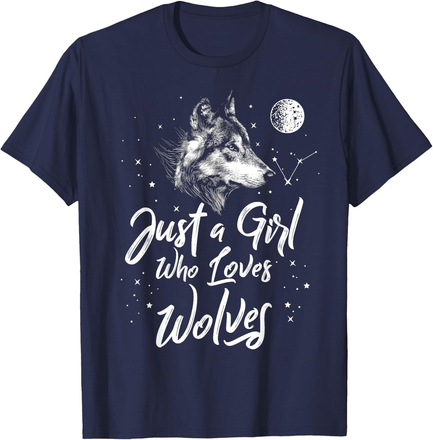 Just A Girl Who Loves Wolves Shirt Wolf Shirt Women Girls T-Shirt - T-Shirt | Navy