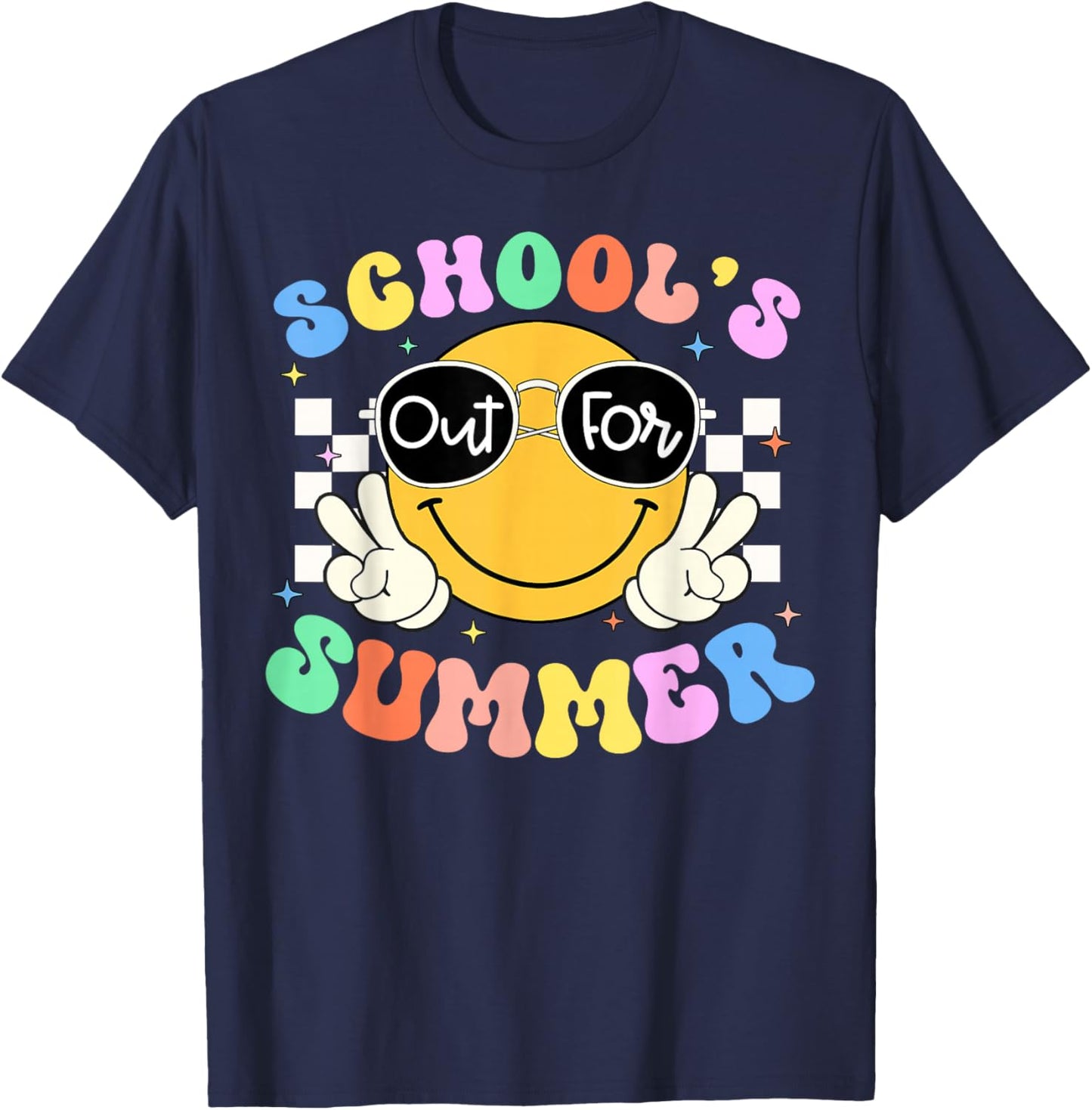 Schools Out for Summer Last Day Smile Face Student Teacher T-Shirt - T-Shirt | Navy