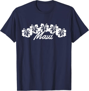 Maui Hawaii Hibiscus Flowers Hawaiian Islands Surfer Gift T-Shirt - T-Shirt | Navy