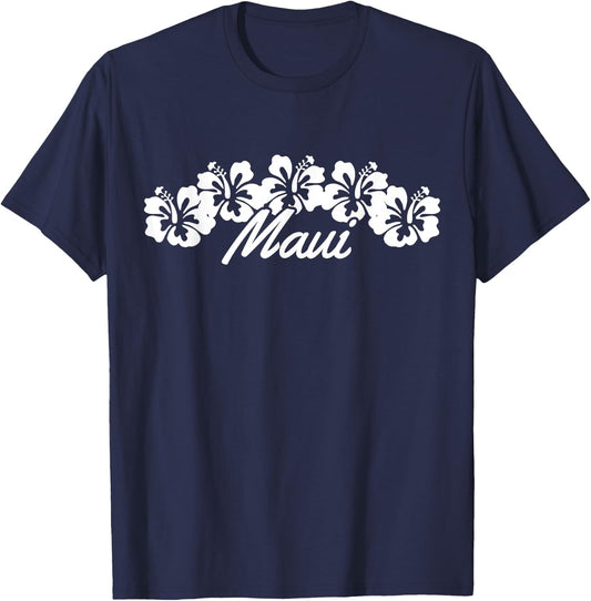 Maui Hawaii Hibiscus Flowers Hawaiian Islands Surfer Gift T-Shirt - T-Shirt | Navy