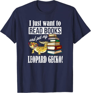Reading Reptile Read Books Pet Leopard Gecko Lover T-Shirt - T-Shirt | Navy