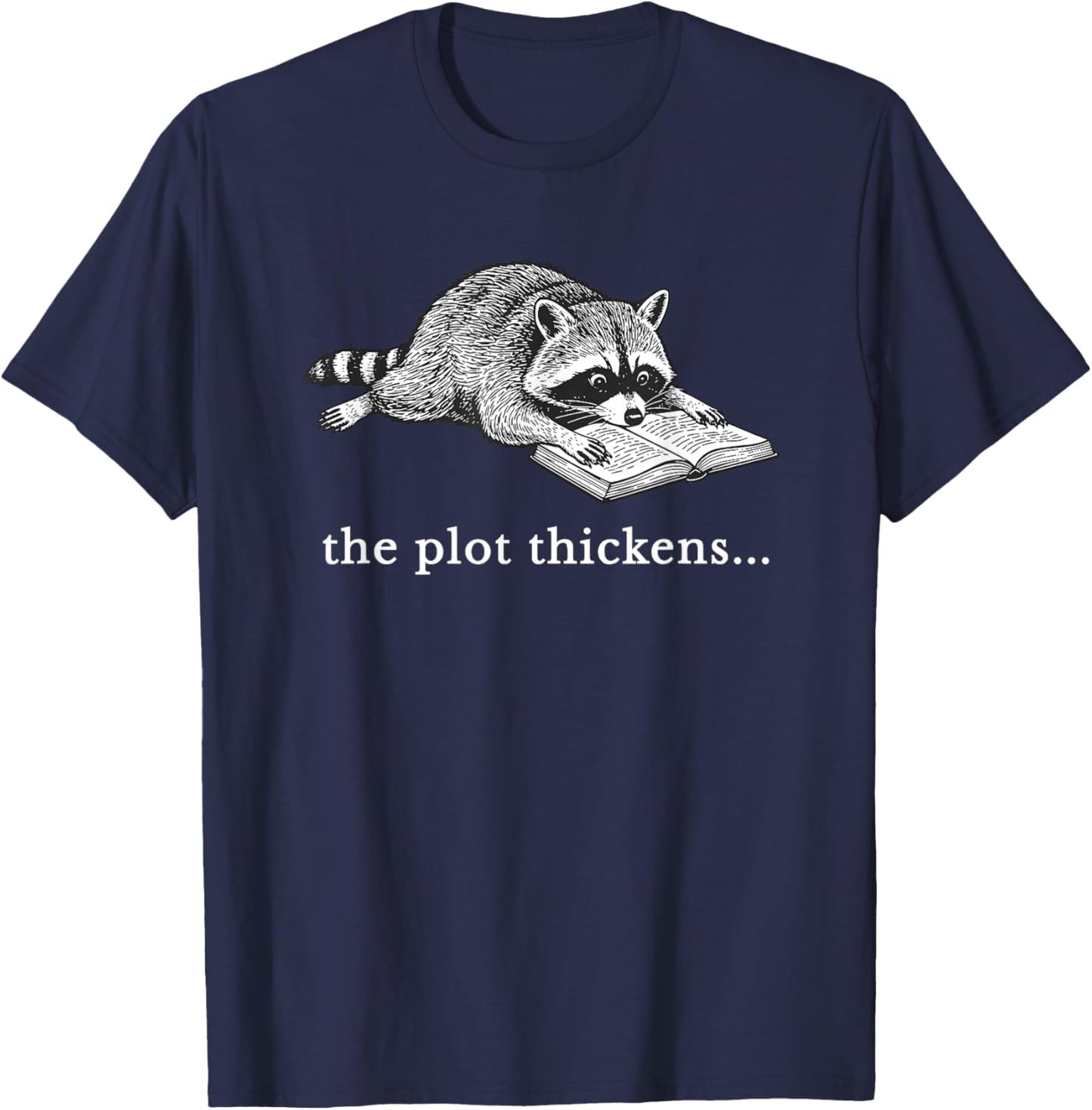 the plot thickens Raccoon Book Lover T-Shirt - T-Shirt | Navy