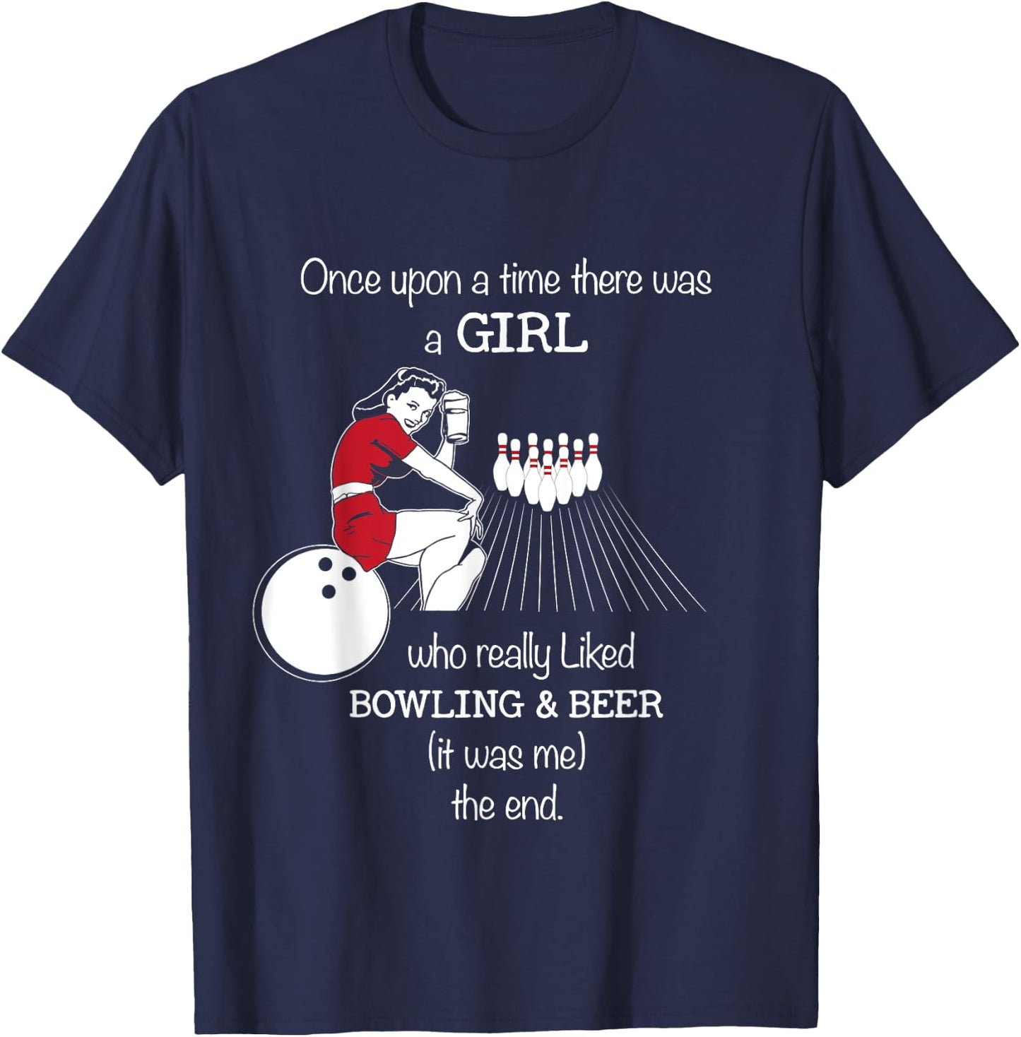 Girl Loves Bowling And Beer Bowling Gear & Girls T-Shirt - T-Shirt | Navy
