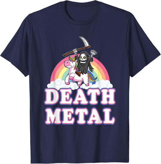 Death Metal Funny Rainbow Grim Reaper Unicorn Shirt T-Shirt - T-Shirt | Navy