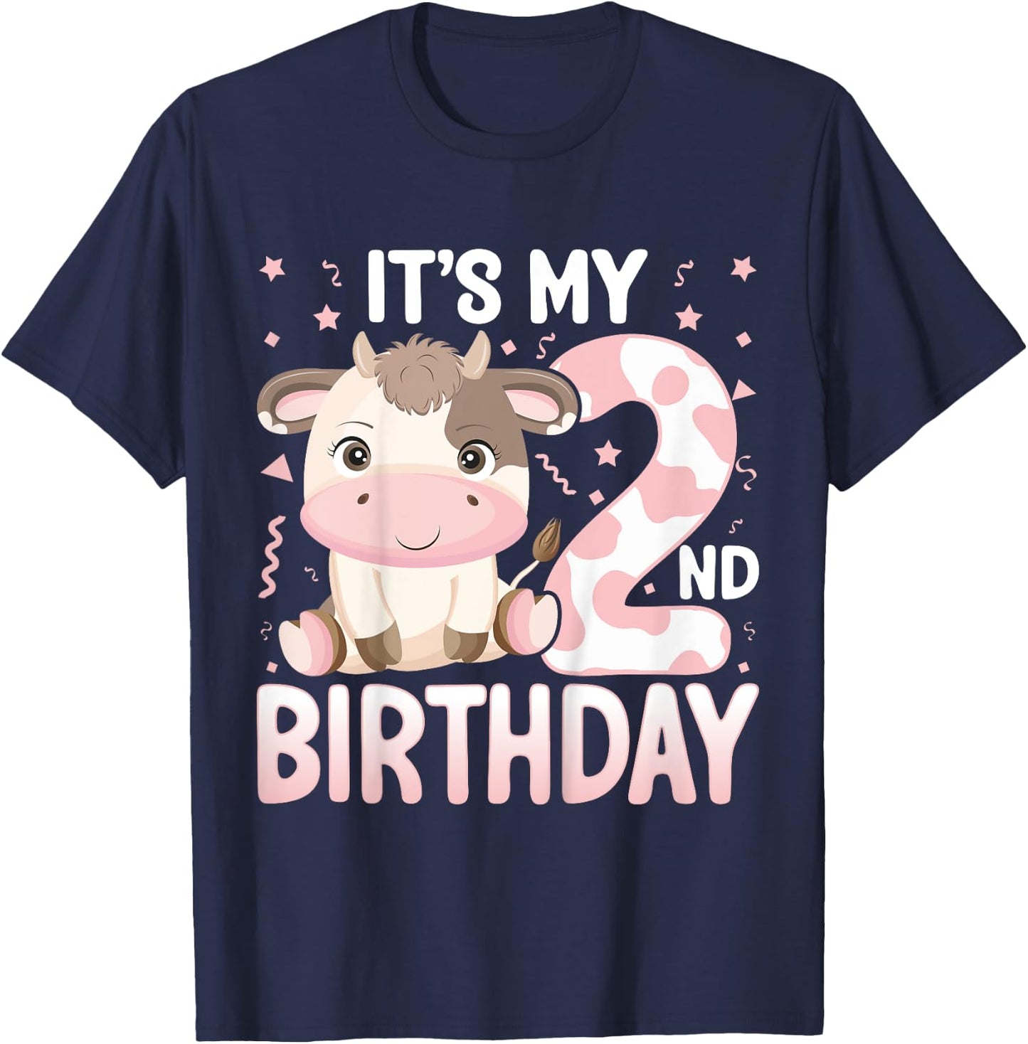 Kids It's My 2nd Birthday Cow - Cute Cow 2 Years Old Birthday T-Shirt - T-Shirt | Navy