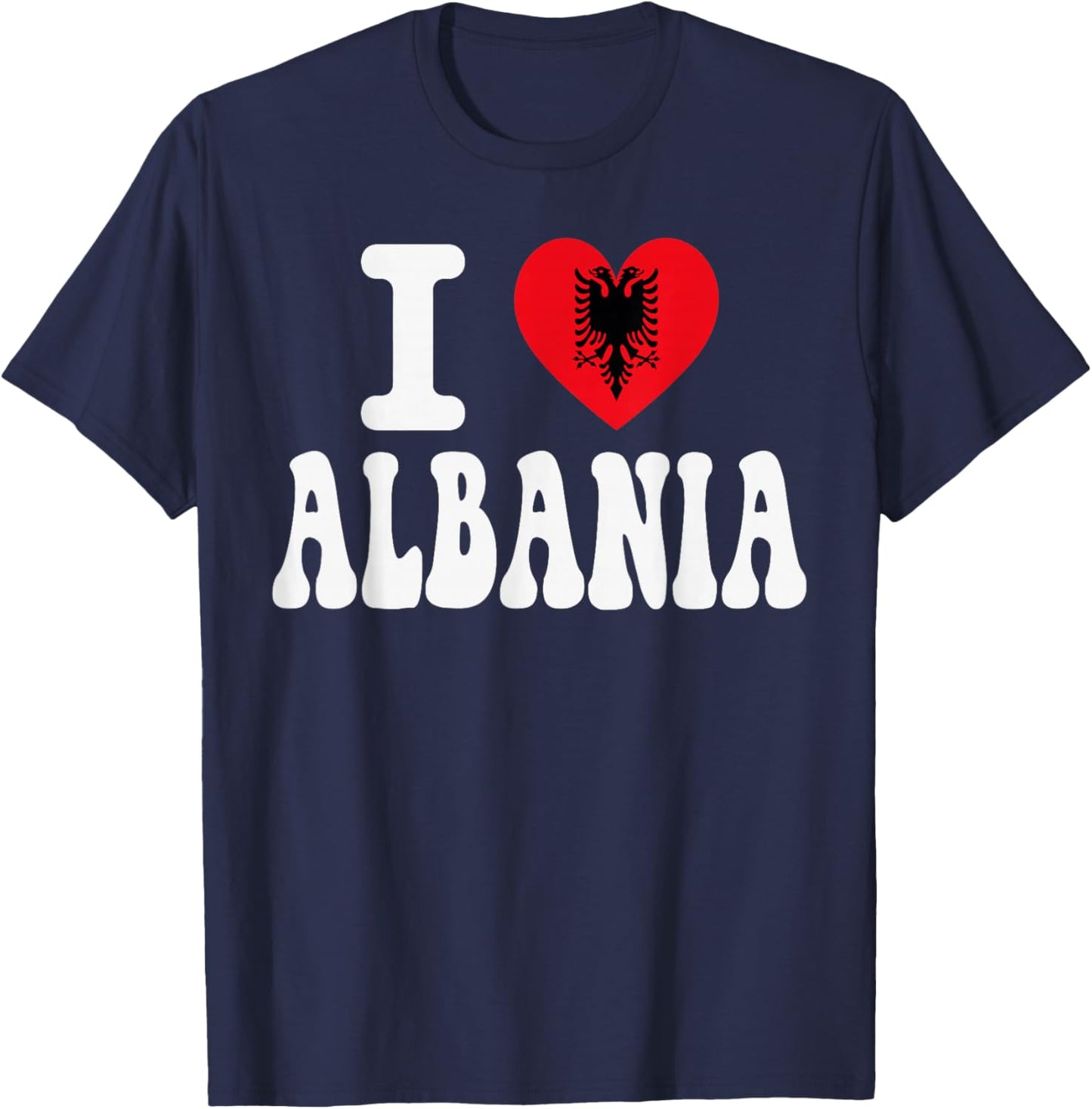 I Love Albania Heart Flag Retro Travel Souvenir T-Shirt - T-Shirt | Navy