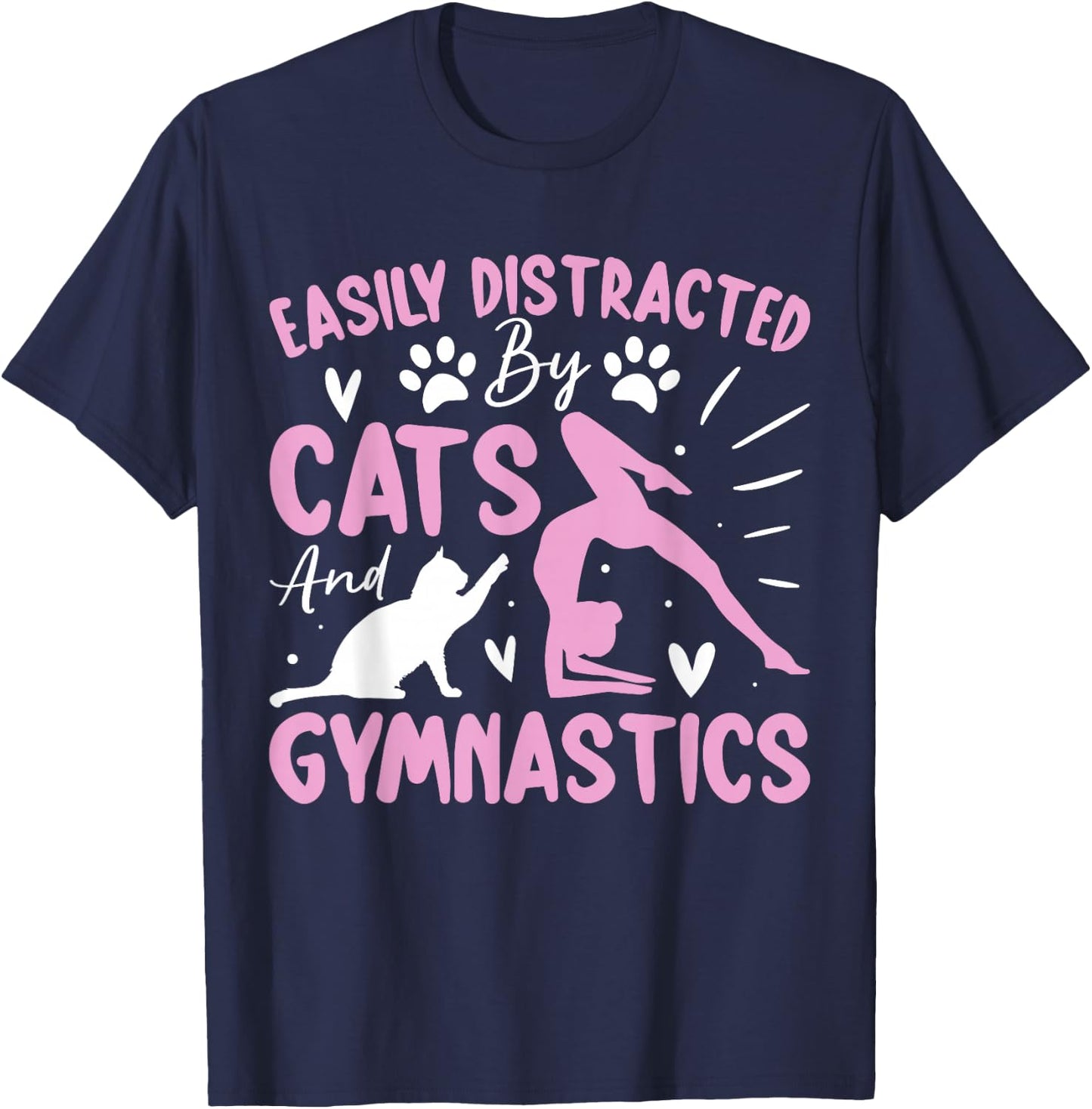 Easily Distracted By Funny Cartwheel Gymnastics Cats Lovers T-Shirt - T-Shirt | Navy