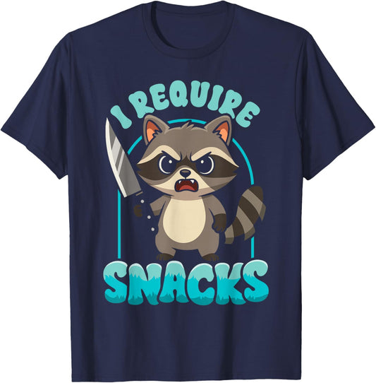 Funny Raccoon Require Snack Lover Trash Panda Meme Sarcastic T-Shirt - T-Shirt | Navy