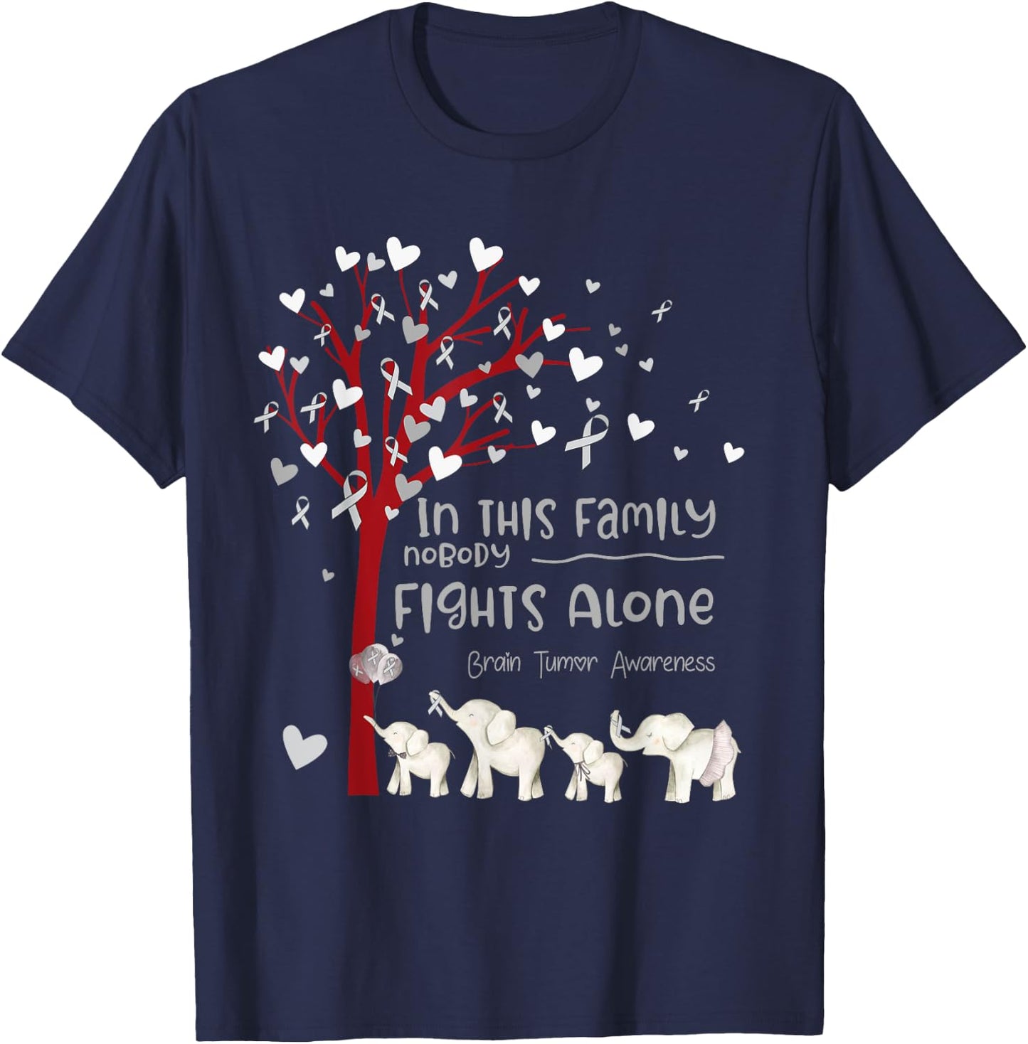 In This Family Nobody Fights Alone Brain Tumor Awareness T-Shirt - T-Shirt | Navy