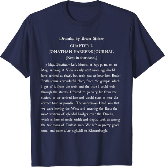 Bram Stoker Dracula Book Reader Vintage Text Gift Shirt T-Shirt - T-Shirt | Navy