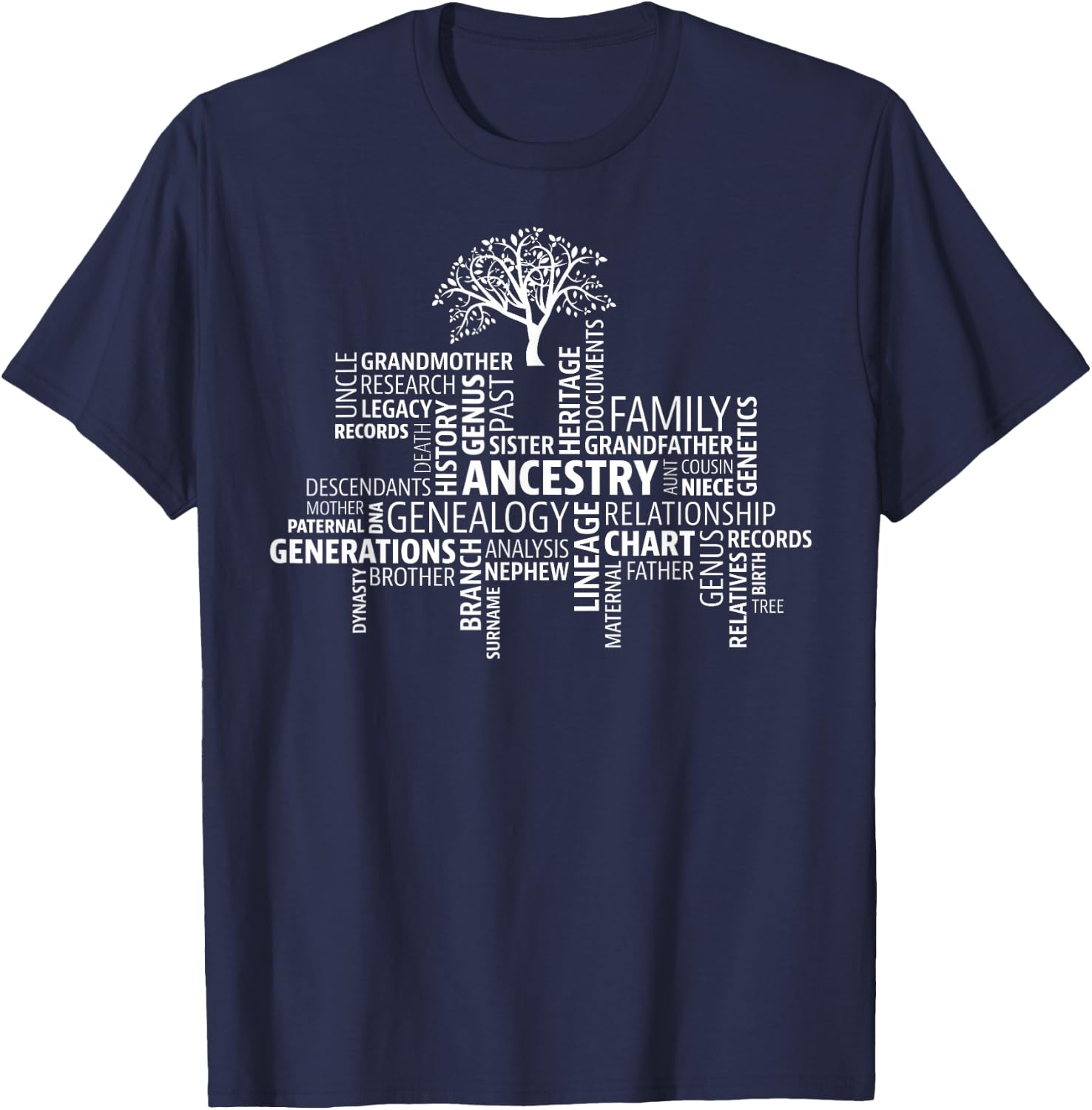 Genealogy, Ancestry, Word Cloud Research your family T-Shirt - T-Shirt | Navy