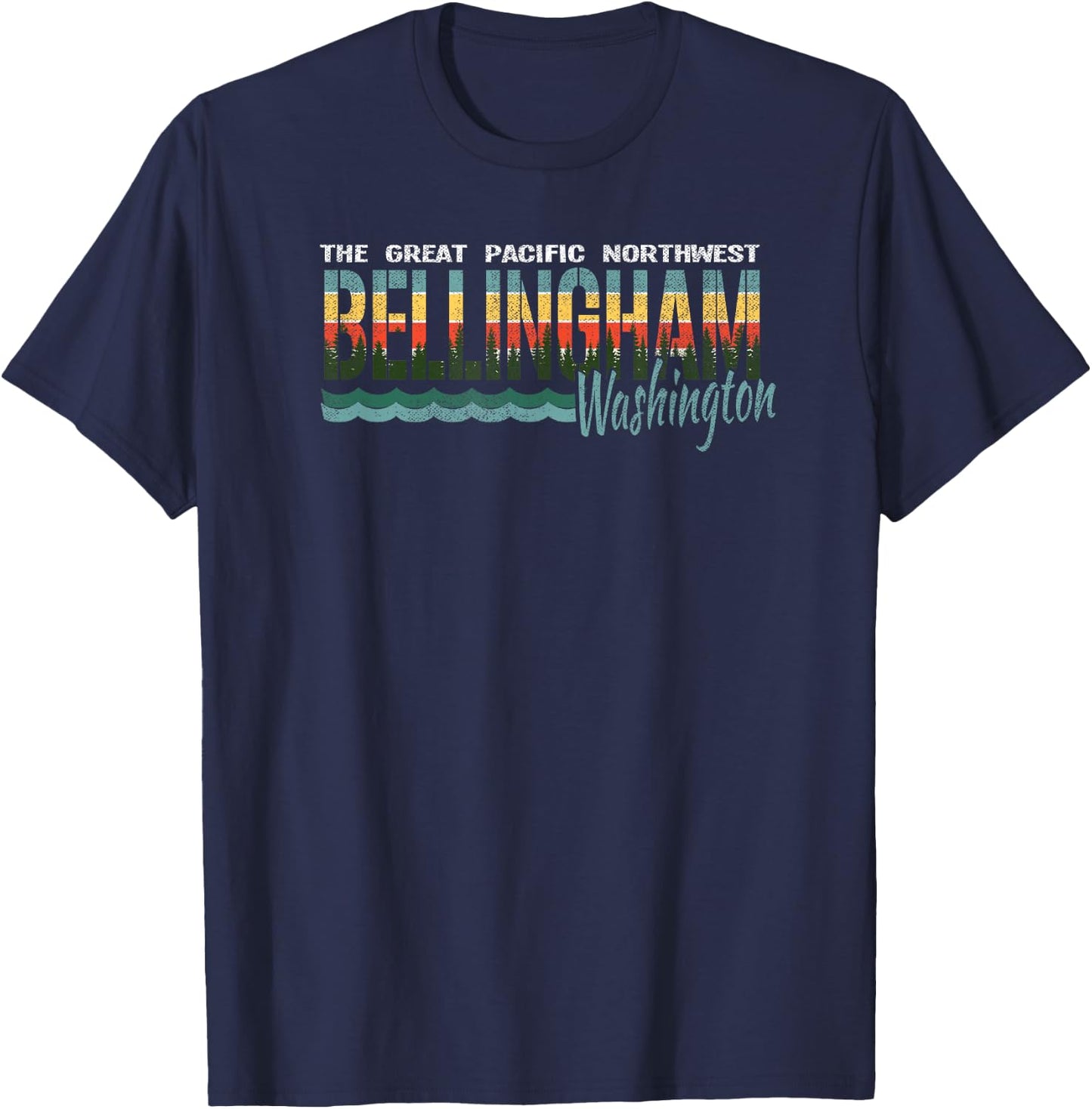 Distressed Retro Bellingham WA Pacific Northwest Shirt PNW T-Shirt - T-Shirt | Navy