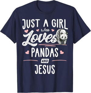 Just A Girl Who Loves Pandas And Jesus Gift Women T-Shirt - T-Shirt | Navy