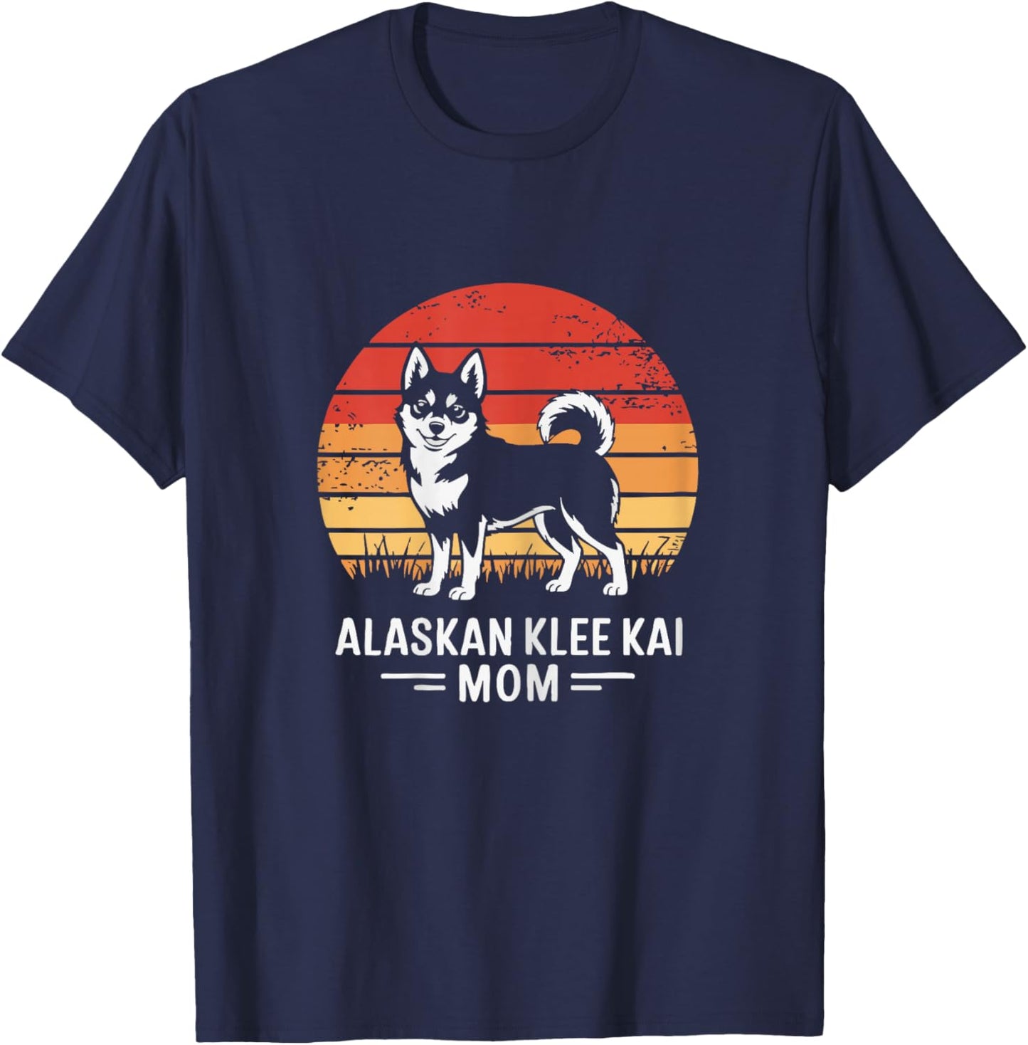 Retro Sunset Alaskan Klee Kai Dog Mom T-Shirt - T-Shirt | Navy