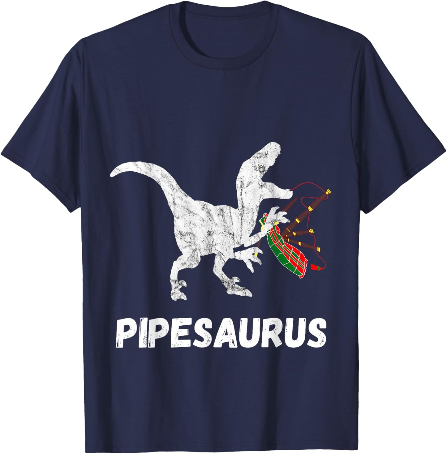Bagpipe Saurus Irish Bagpiper Dinosaurs Bagpiping T-Shirt - T-Shirt | Navy