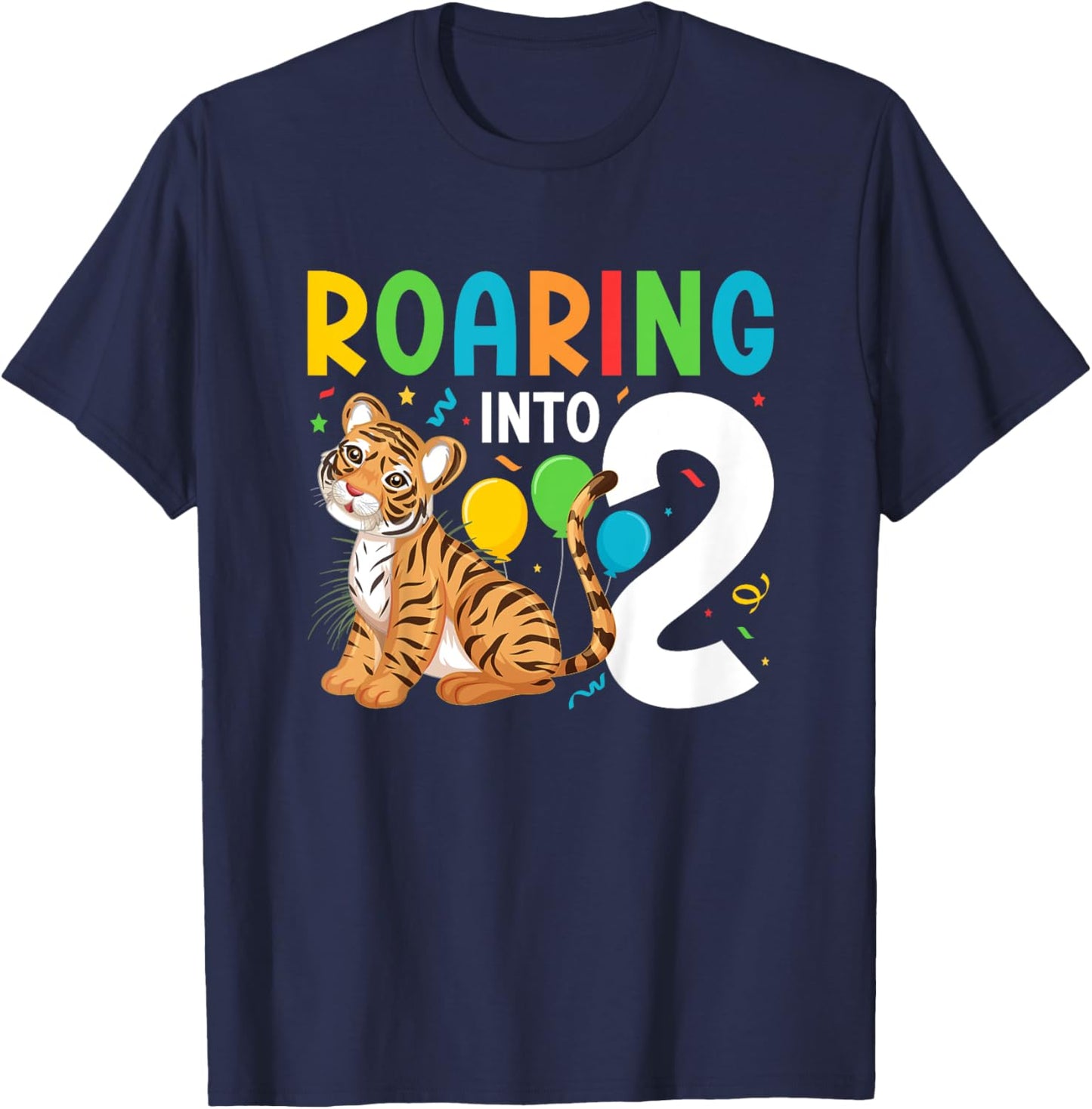 Kids 2nd Tiger Birthday Party Two Year Old Boy Tiger Birthday T-Shirt - T-Shirt | Navy