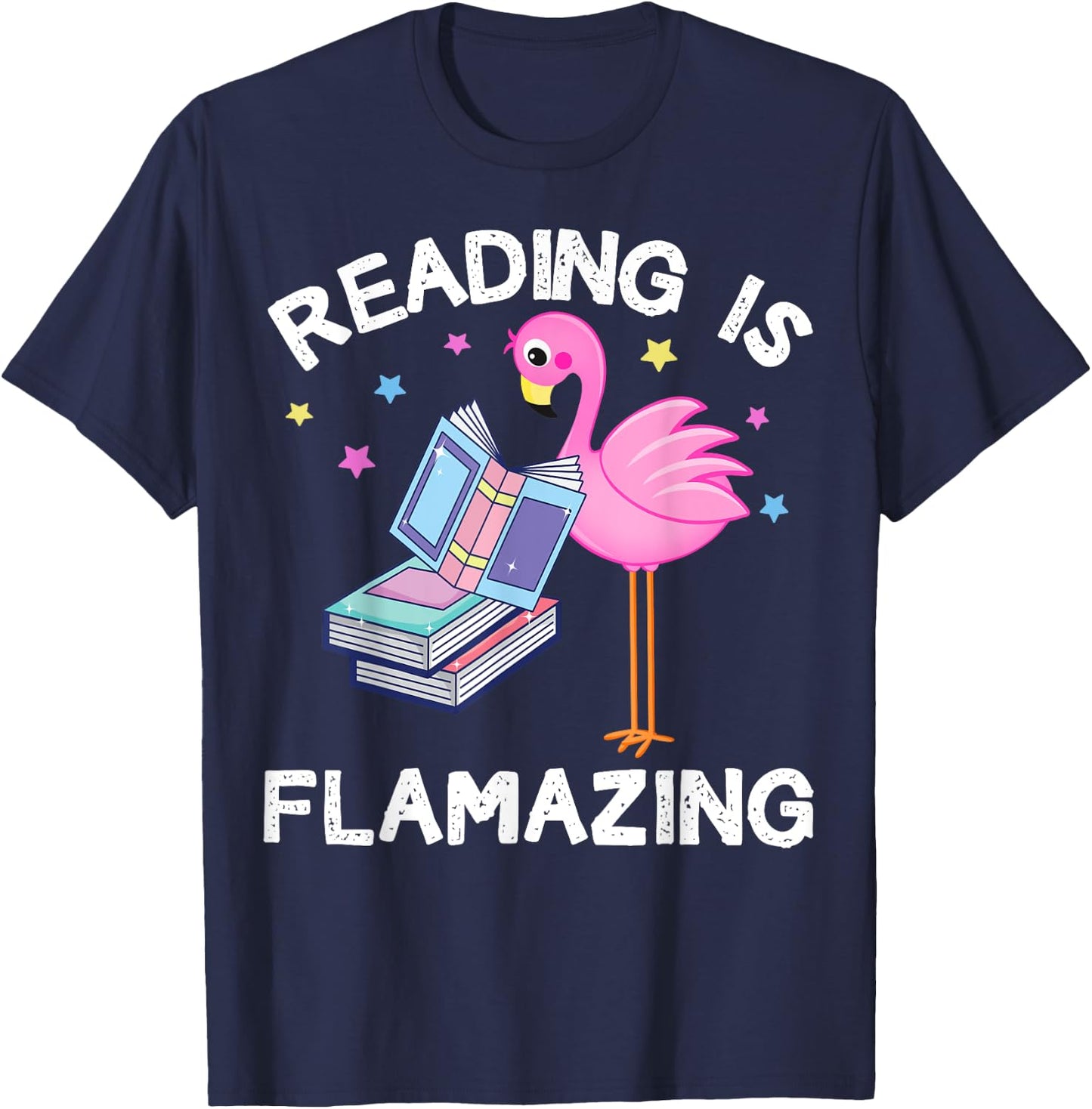Reading is Flamazing Funny Flamingo Book Lover Reader Gift T-Shirt - T-Shirt | Navy