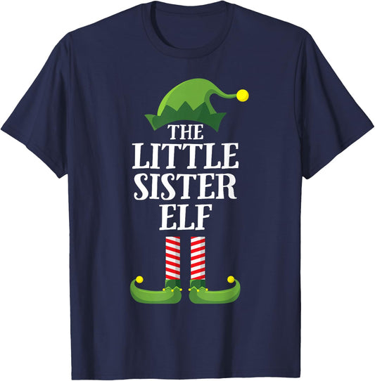 Little Sister Elf Matching Family Group Christmas Girls T-Shirt - T-Shirt | Navy