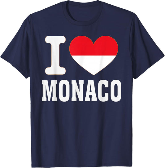 I Love Monaco Heart Souvenir Lovers Pride Travel T-Shirt - T-Shirt | Navy