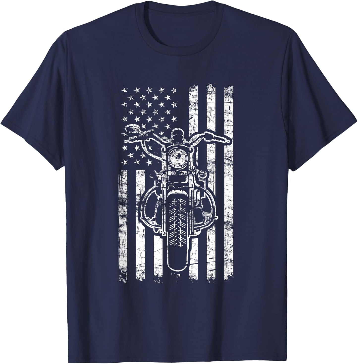American Motorcycle Patriotic US Flag Cool Biker Girls Kids Men T-Shirt - T-Shirt | Navy