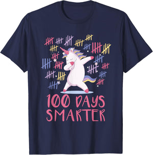 First 100 Days Of School Unicorn , 100 Days Smarter T-Shirt - T-Shirt | Navy
