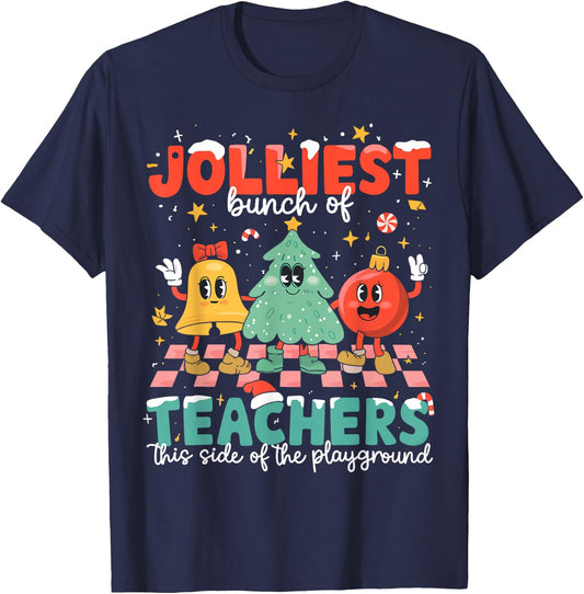 Jolliest Bunch Of Teachers This Side Of The Playground Xmas T-Shirt - T-Shirt | Navy