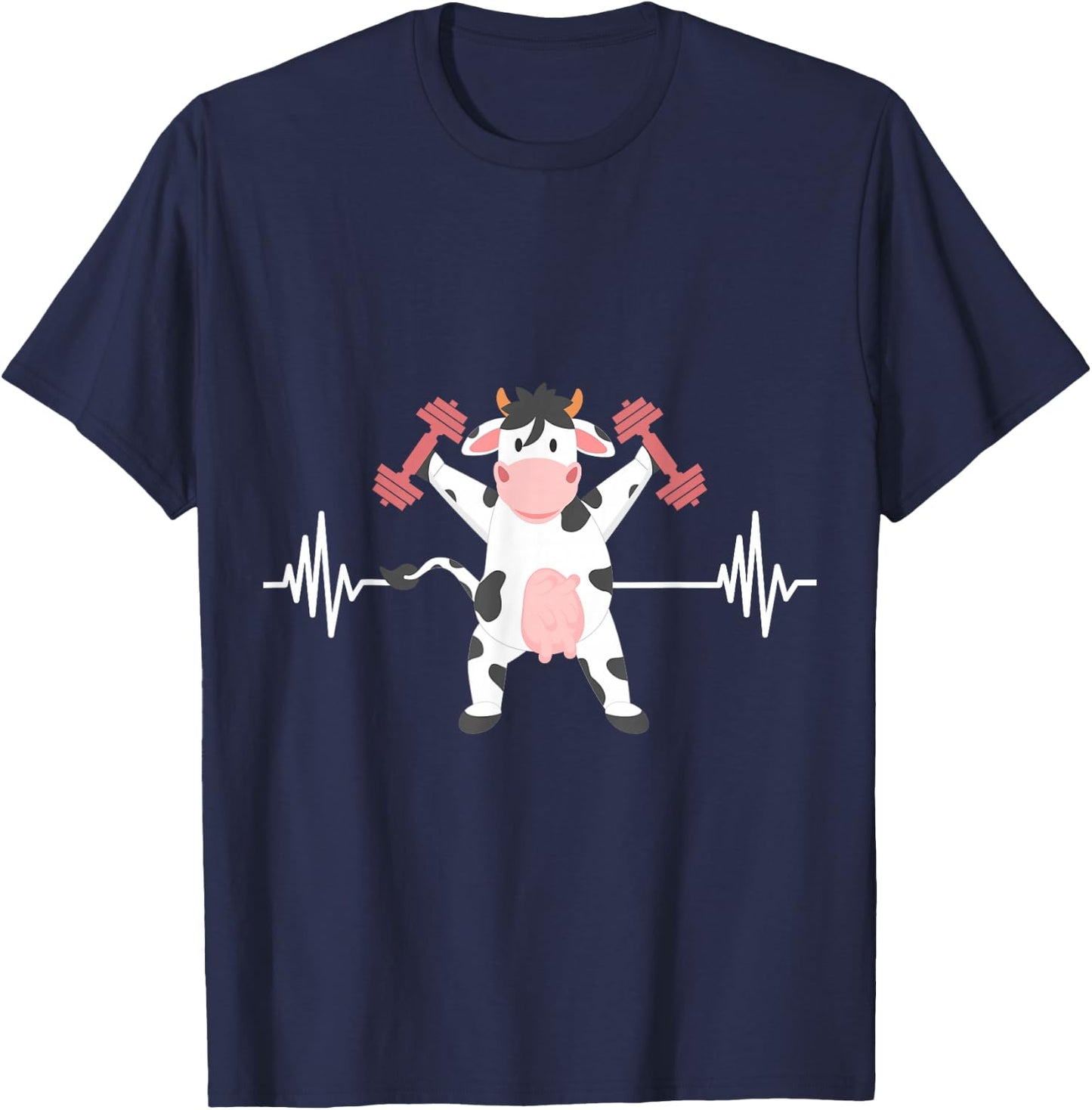 Weightlifter Strong Cow Valve ECG Heartbeat Heart Patient T-Shirt - T-Shirt | Navy