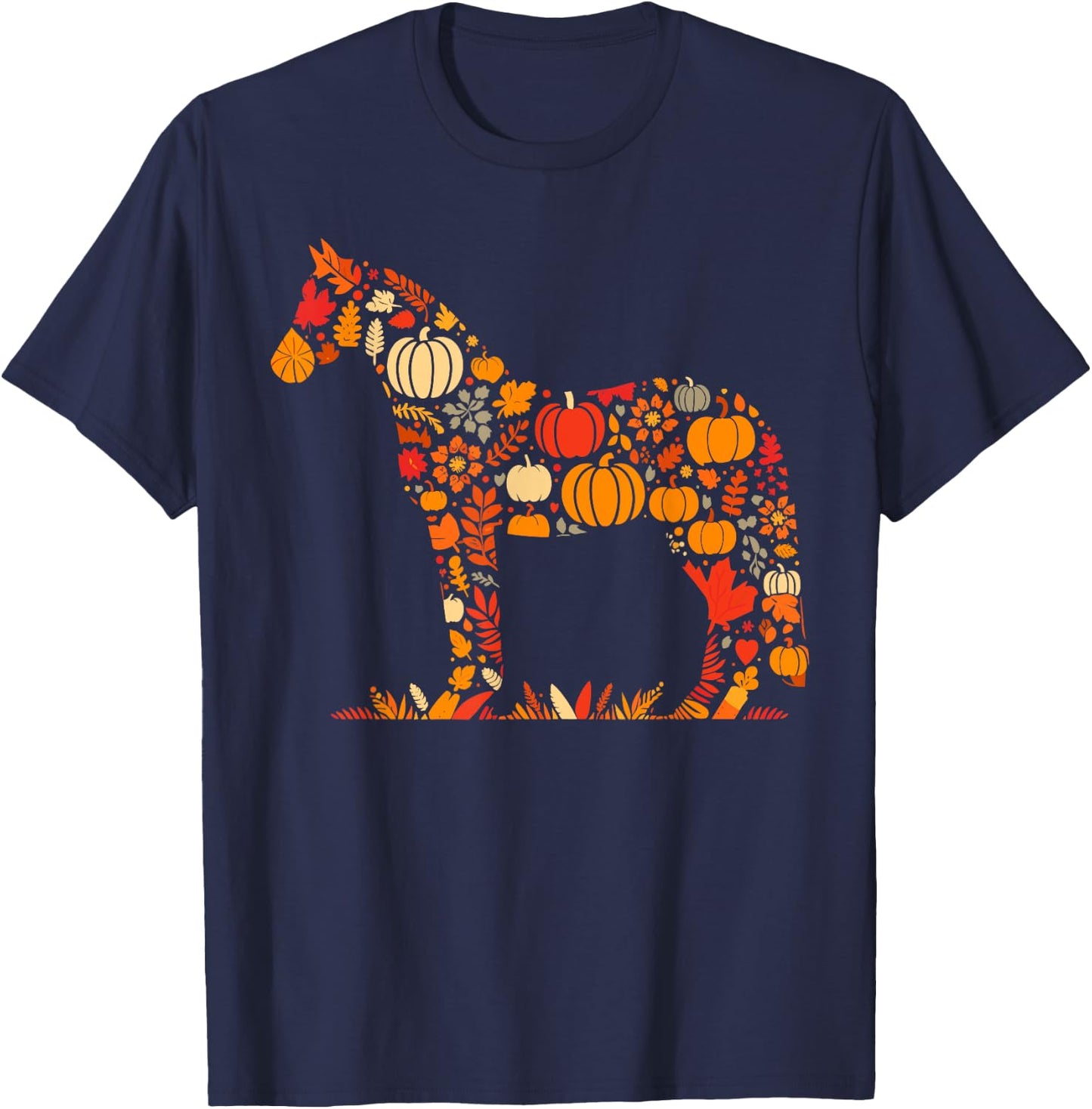 Autumn Pumpkin Fall Horse Thanksgiving Kids T-Shirt - T-Shirt | Navy