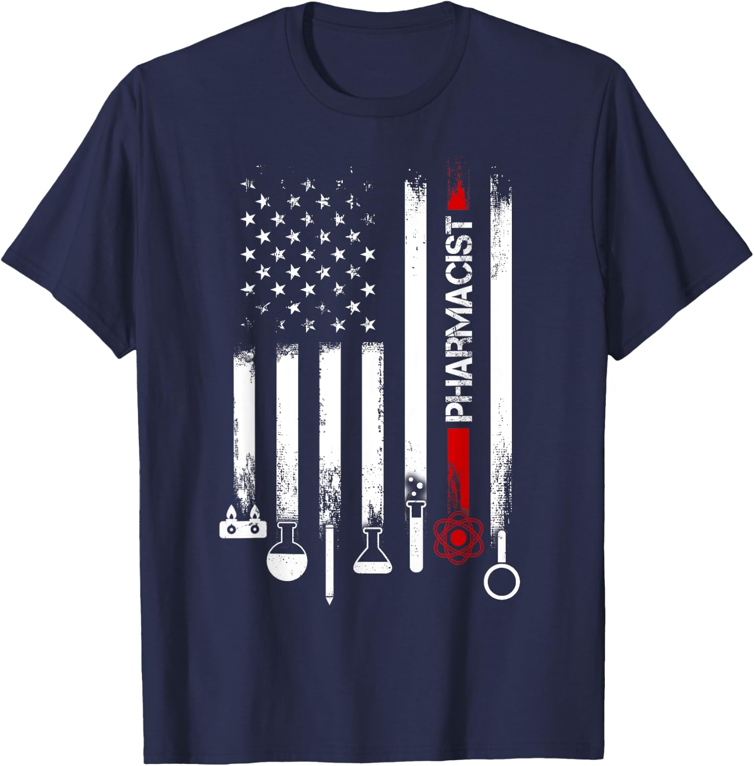 American Flag with Pharmacist men father T-Shirt - T-Shirt | Navy