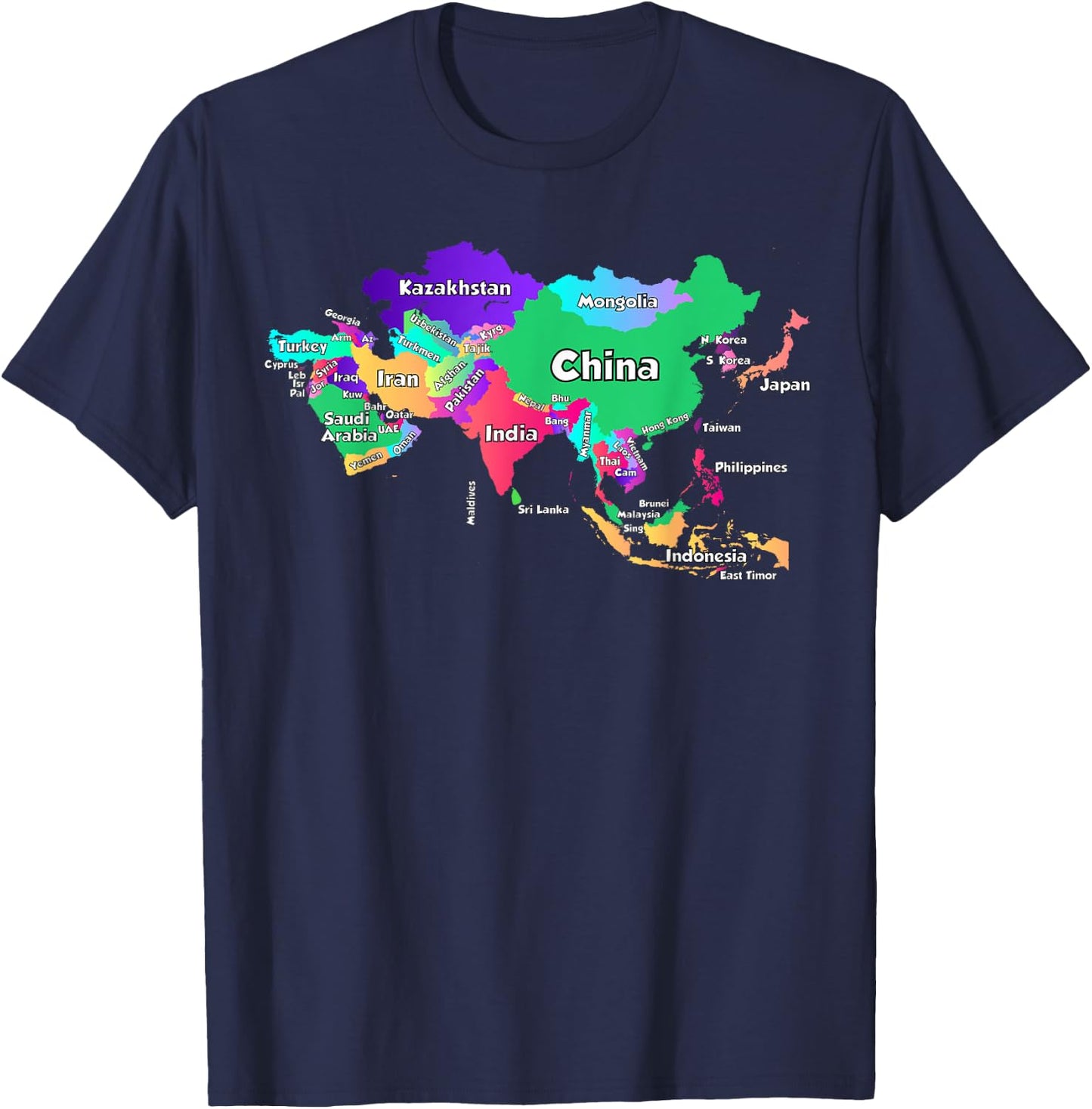 Political map of Asia borders and country names T-Shirt - T-Shirt | Navy