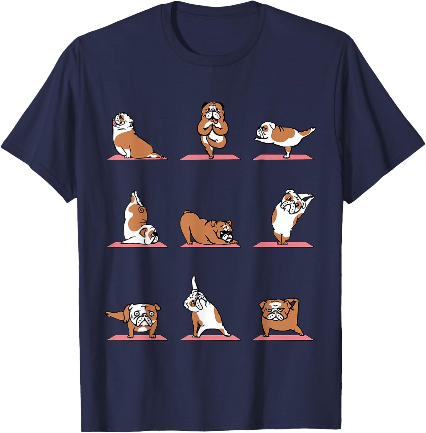 English Bulldog Yoga Puppy Yoga Poses and Meditation T-Shirt - T-Shirt | Navy